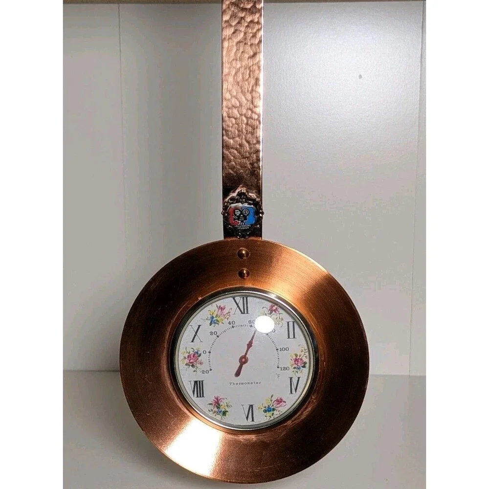 Vintage Universal City Studio Enamel Copper Thermometer Clock Souvenir Kitschy